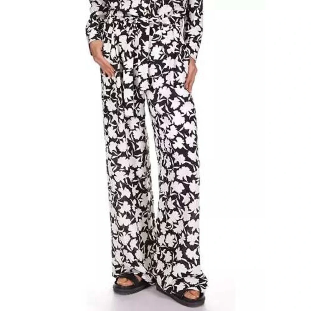 Michael‎ Kors Floral Print Wide Leg Lounge Pants, Black White 24W / #8170